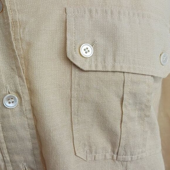 Talbots Womens 12 Beige Tunic Top 3/4 Sleeve Half Button Front Casual Blouse - Picture 4 of 8